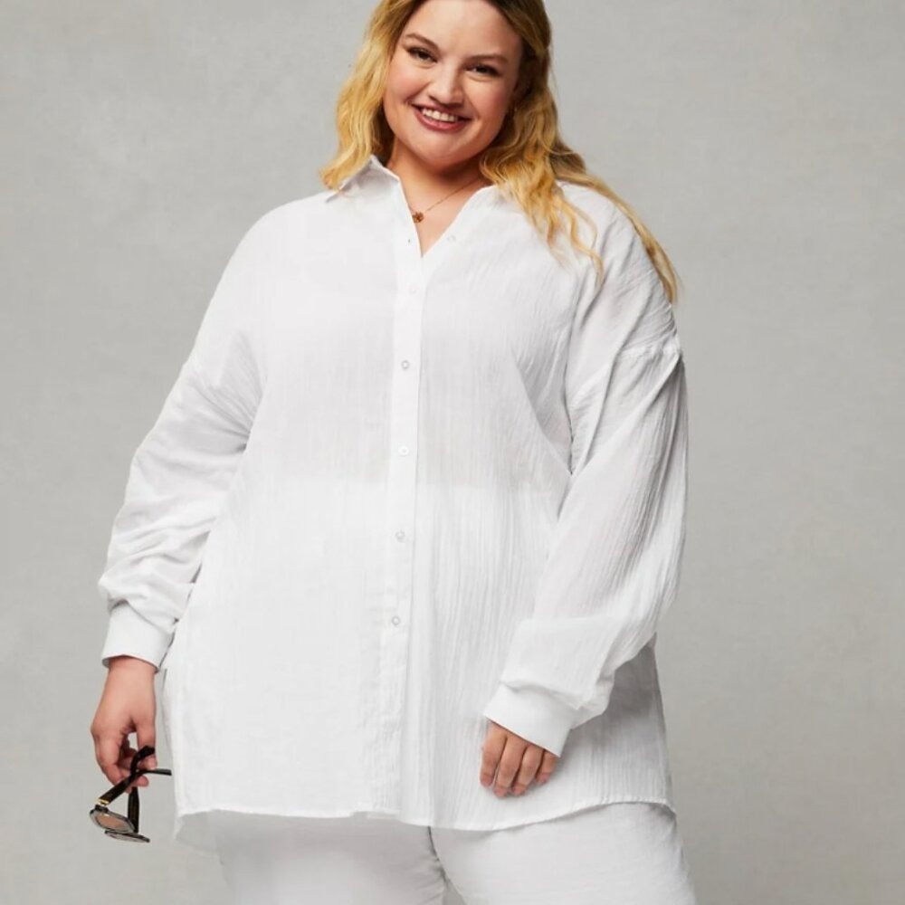 NWT Fabletics‎ White Cotton Viole Oversized Lightweight Shirt Size XXL Summer